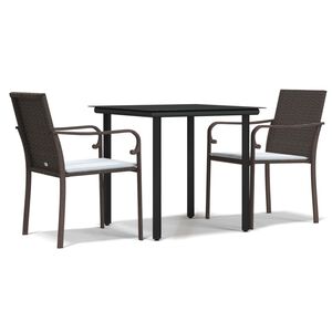 vidaXL 3-delige Tuinset met kussens poly rattan en staal