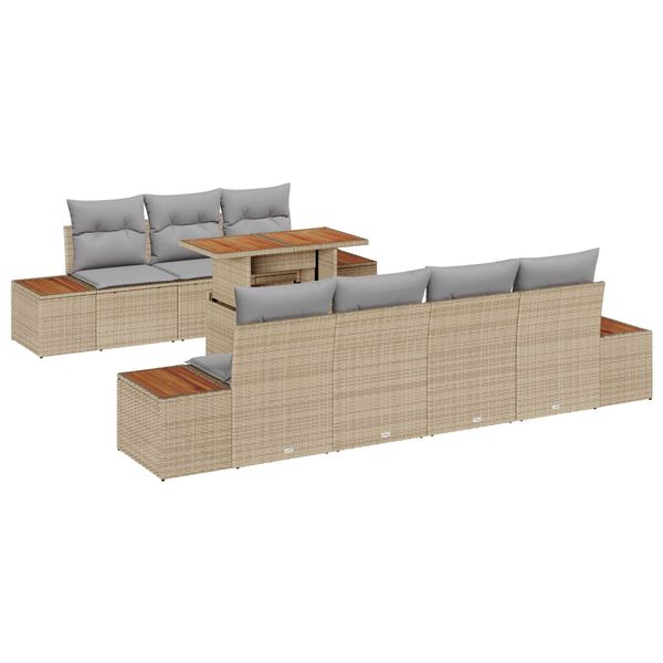 vidaXL Tuin Sofa Set met kussen 8 pcs Beige Poly riet