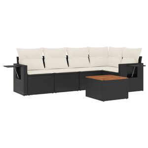 vidaXL 6-delige Loungeset met kussens poly rattan zwart