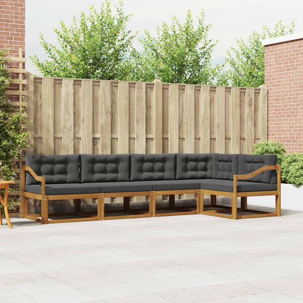 vidaXL Buiten bankenset met kussen 5 pcs Natuurlijk en Antraciet