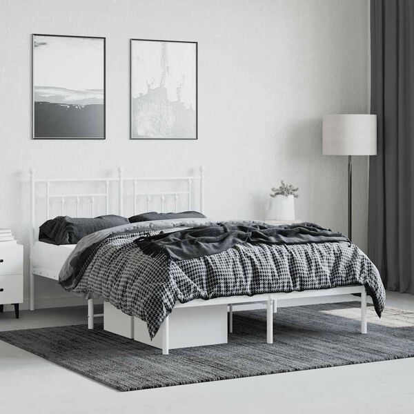 vidaXL Bedframe met hoofdbord metaal wit 140x200 cm