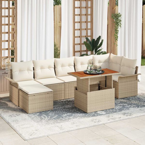 vidaXL Tuin Sofa Set met opslag 8 pcs Beige Poly riet