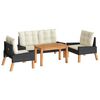 vidaXL 4-delige Loungeset met kussens poly rattan en massief hout