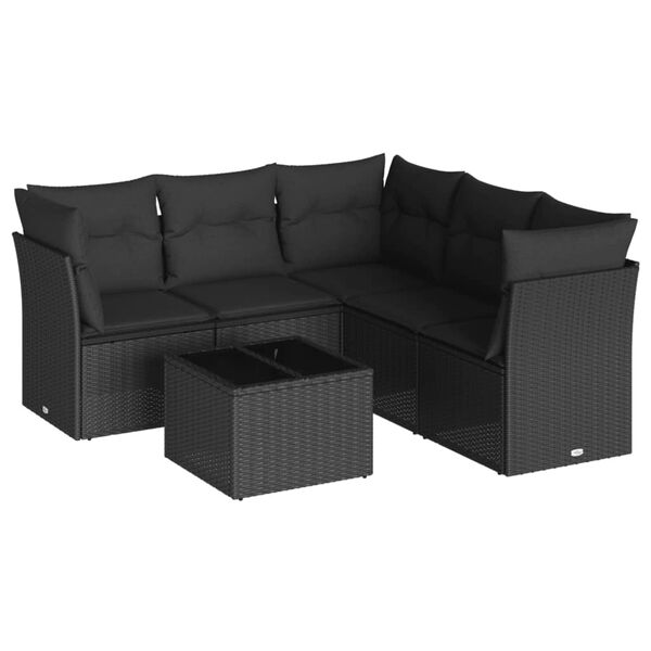vidaXL 6-delige Loungeset met kussens poly rattan zwart