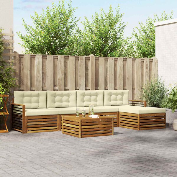 vidaXL Buiten bankenset met kussen 6 pcs Natuurlijk en Cr&egrave;me