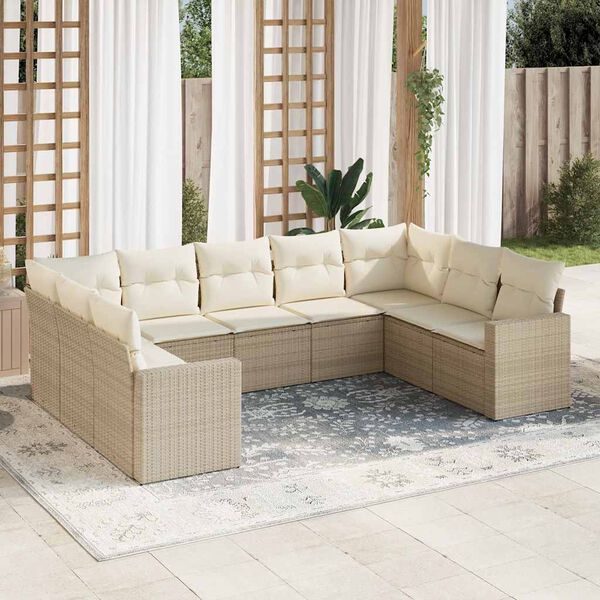 vidaXL 9-delige Loungeset met kussens poly rattan beige