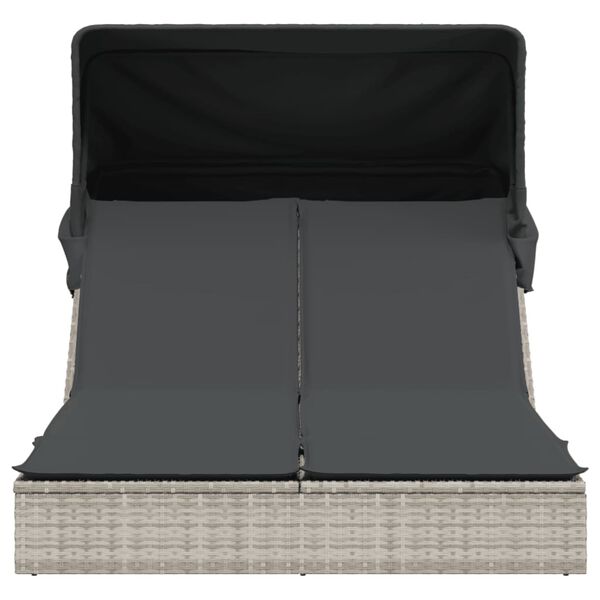 vidaXL Ligbed 2-persoons met luifel en kussens poly rattan lichtgrijs