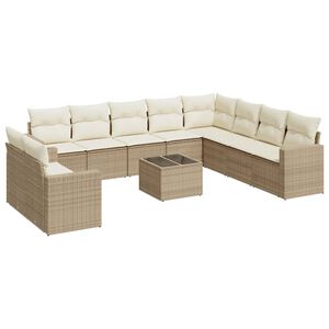 vidaXL 11-delige Tuinset met kussens poly rattan beige