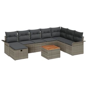vidaXL Tuinbankenset met kussen met opslag 9 pcs Grijs poly rattan
