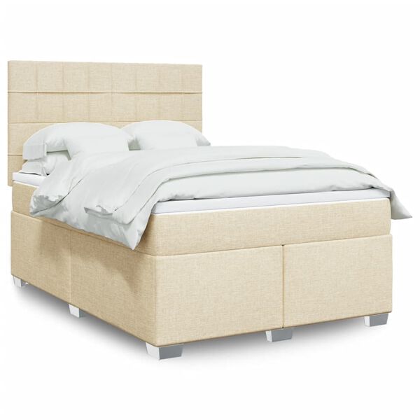 vidaXL Boxspring met matras stof cr&egrave;mekleurig 140x190 cm