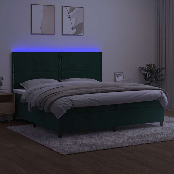 vidaXL Boxspring met matras en LED fluweel donkergroen 200x200 cm