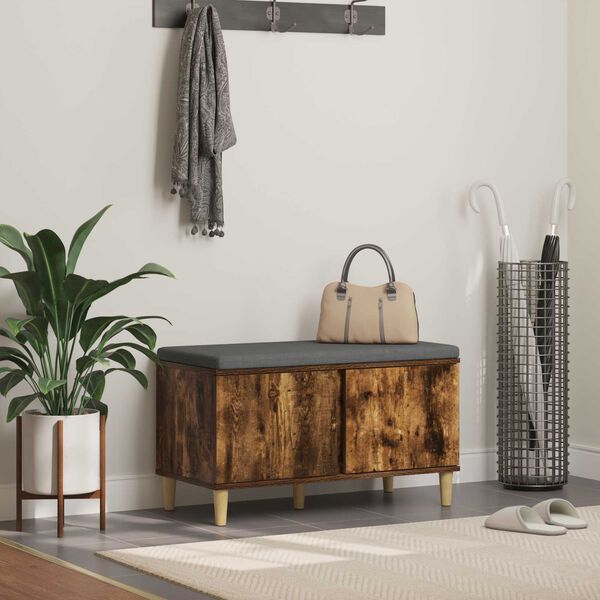 vidaXL Halbank met kussen met opslag Gerookt eiken 80 x 38 x 46 cm