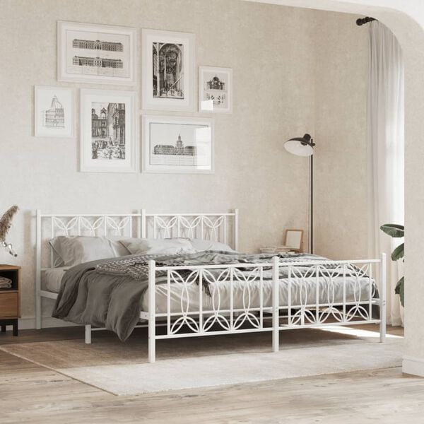 vidaXL Bedframe met hoofd- en voeteneinde metaal wit 180x200 cm