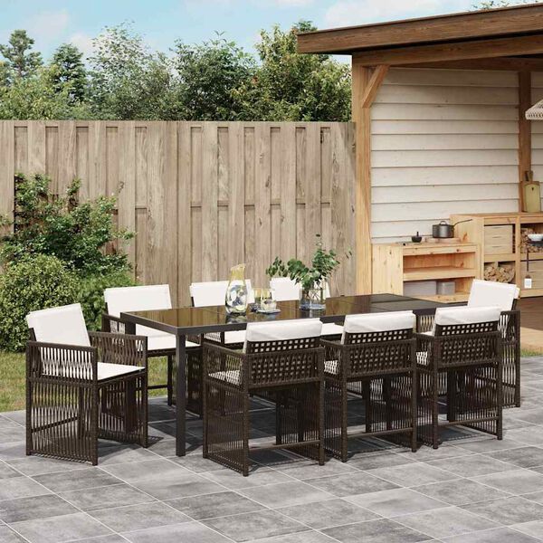 vidaXL Tuin eettafelset 9 pcs Bruin poly rattan