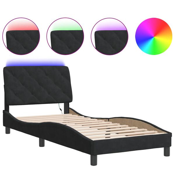 vidaXL Bedframe met LED zonder matras fluweel zwart 90x200 cm