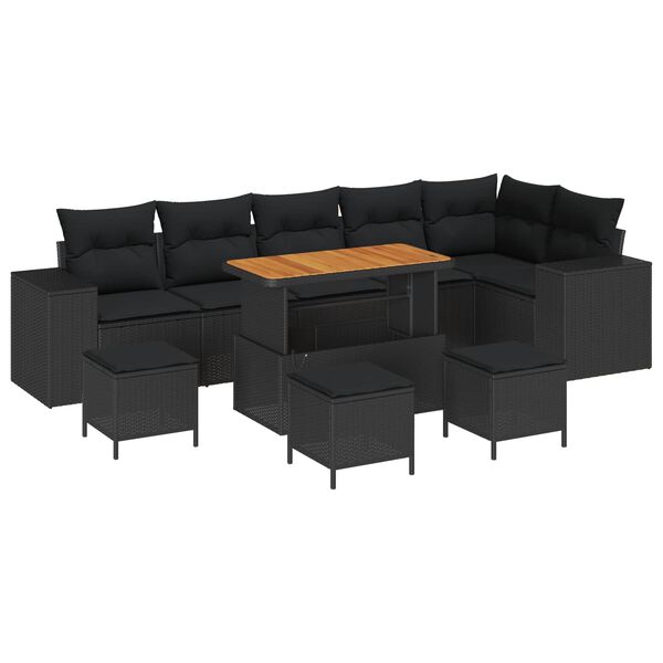 vidaXL Tuin Sofa Set met kussen 10 pcs Zwart poly rattan