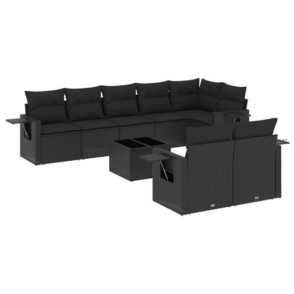 vidaXL 9-delige Loungeset met kussens poly rattan zwart