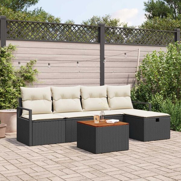 vidaXL Tuin Sofa Set met kussen met opslag 6 pcs Zwart Poly riet