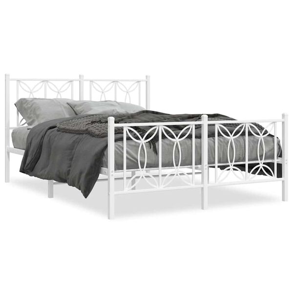 vidaXL Bedframe met hoofd- en voeteneinde metaal wit 135x190 cm