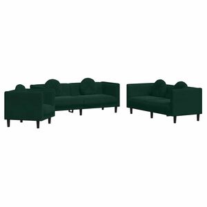 vidaXL 3-delige Loungeset met kussens fluweel donkergroen