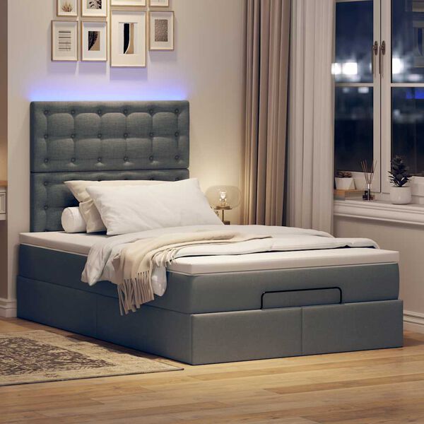 vidaXL Ottoman bed met matras en LED's 120x200cm stof donkergrijs