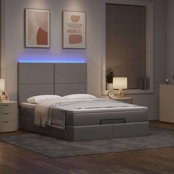 vidaXL Ottoman bed met matras en LED's 140x190cm stof taupe