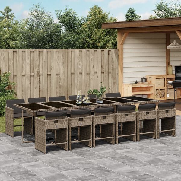 vidaXL 13-delige Tuinset met kussens poly rattan grijs