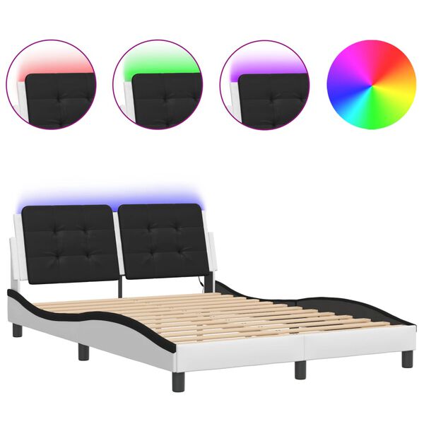 vidaXL Bedframe met LED zonder matras "Zadar" wit en zwart 140x190 cm