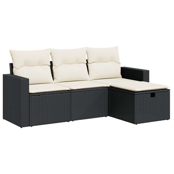 vidaXL 4-delige Loungeset met kussens poly rattan zwart