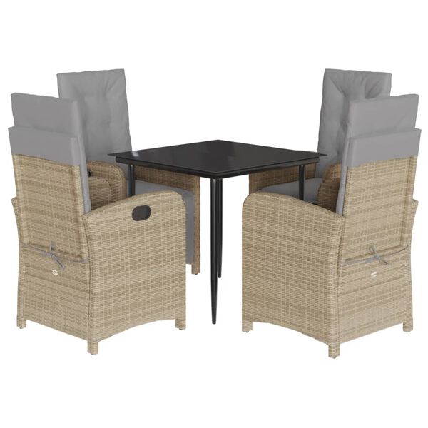 vidaXL 5-delige Tuinset met kussens poly rattan beige