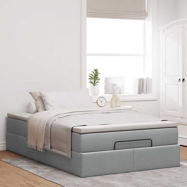 vidaXL Ottoman bed met matras 120x200cm stof lichtgrijs