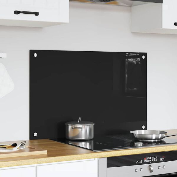 vidaXL Keuken Achterwand Zwart 80 x 50 cm gehard glas