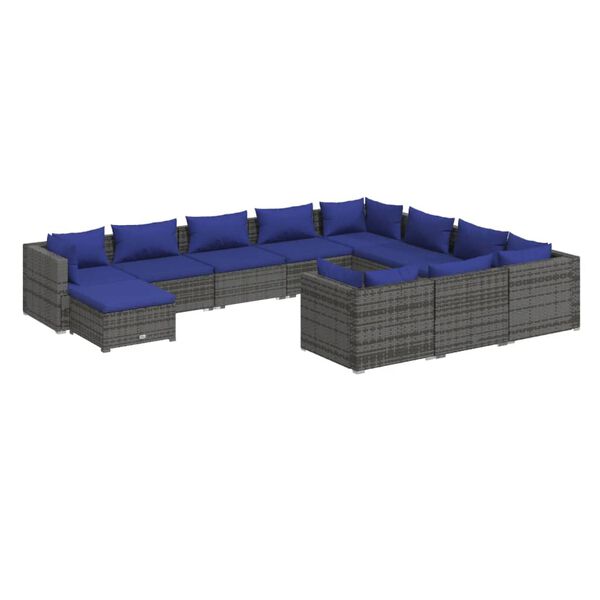 vidaXL 11-delige Loungeset met kussens poly rattan grijs