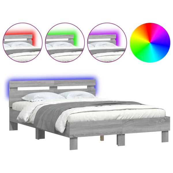 vidaXL Bedframe met hoofdeinde en LED grijs sonoma eiken 120x190 cm