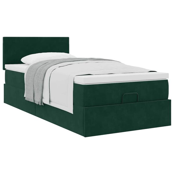 vidaXL Ottoman bed met matras 90x200cm fluweel donkergroen