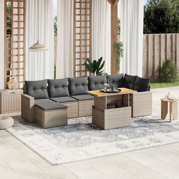 vidaXL 8-delige Loungeset met kussens poly rattan grijs