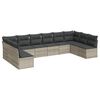 vidaXL 10-delige Loungeset met kussens poly rattan lichtgrijs