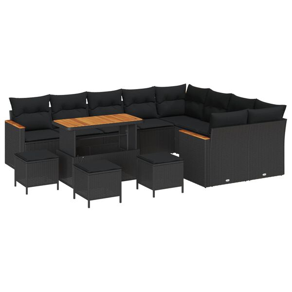 vidaXL Tuin Sofa Set met kussen met opslag 13 pcs Zwart Poly Rattan
