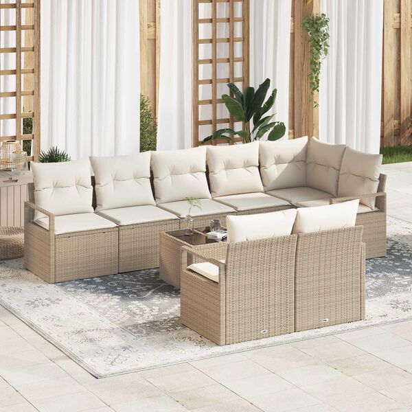vidaXL Tuinbankenset met kussen 9 pcs Beige en Cr&egrave;me poly rattan