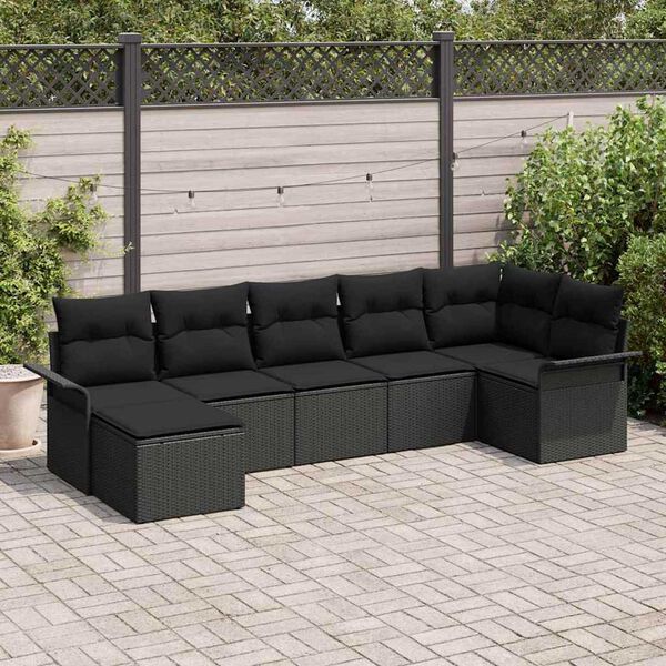 vidaXL Tuin Sofa Set met opslag 7 pcs Zwart poly rattan