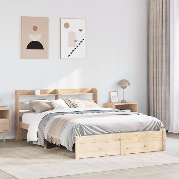 vidaXL Bedframe met hoofdbord massief grenenhout 135x190 cm