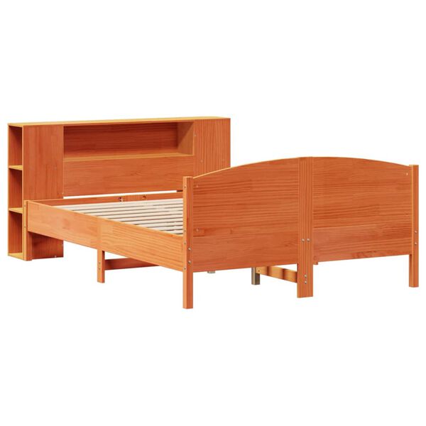 vidaXL Bed met boekenkast zonder matras grenenhout wasbruin 135x190 cm