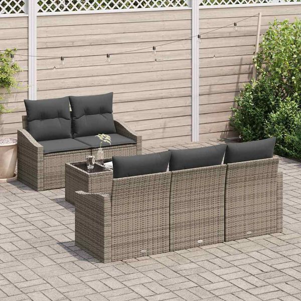 vidaXL Bankstel met kussen met kussen 6 pcs Grijs poly rattan