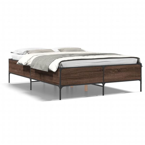 vidaXL Bedframe bewerkt hout metaal bruin eikenkleur 140x190 cm