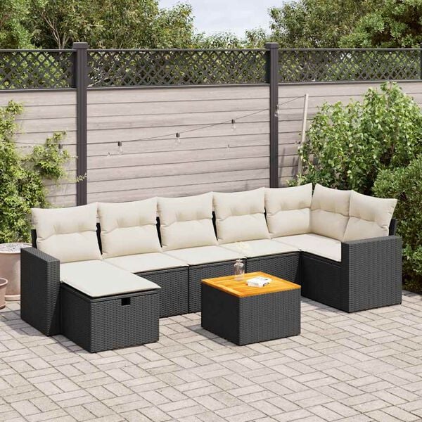 vidaXL 8-delige Loungeset met kussens poly rattan zwart