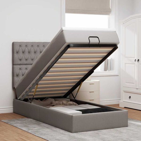 vidaXL Bed poef met matras en LED's 90x200 cm stof taupe