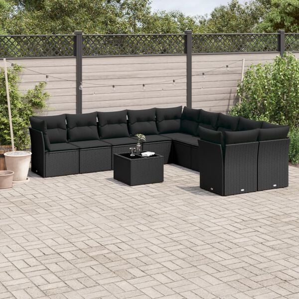 vidaXL 11-delige Loungeset met kussens poly rattan zwart