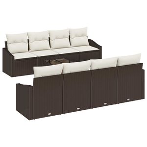 vidaXL Bankstel met kussen met kussen 9 pcs Bruin en Cr&egrave;me poly rattan