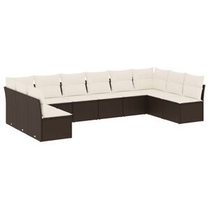 vidaXL 10-delige Loungeset met kussens poly rattan bruin