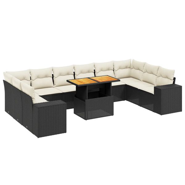 vidaXL 11-delige Loungeset met kussens poly rattan zwart